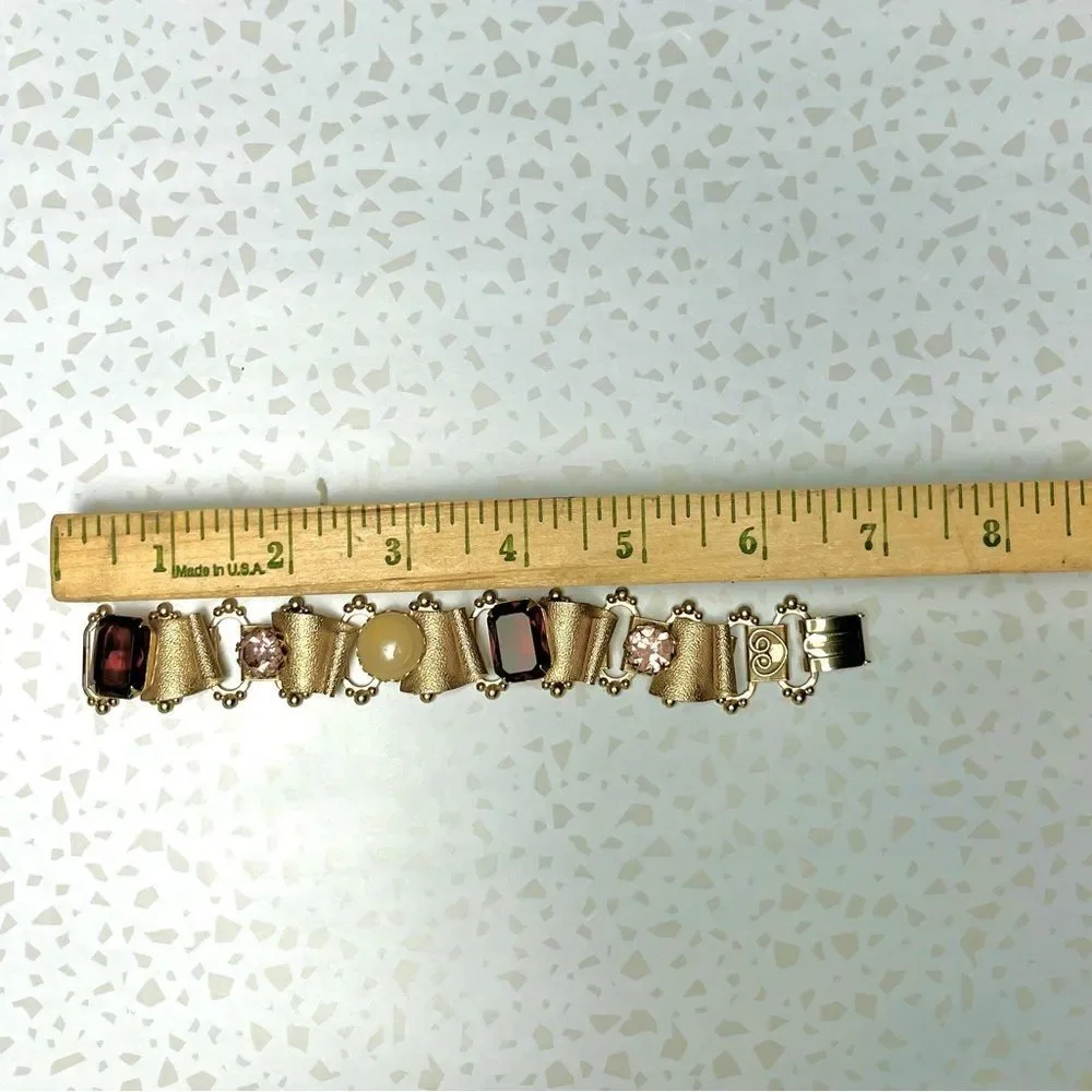 Vintage Victorian Style Book Chain Bracelet with Purple Rhinestones